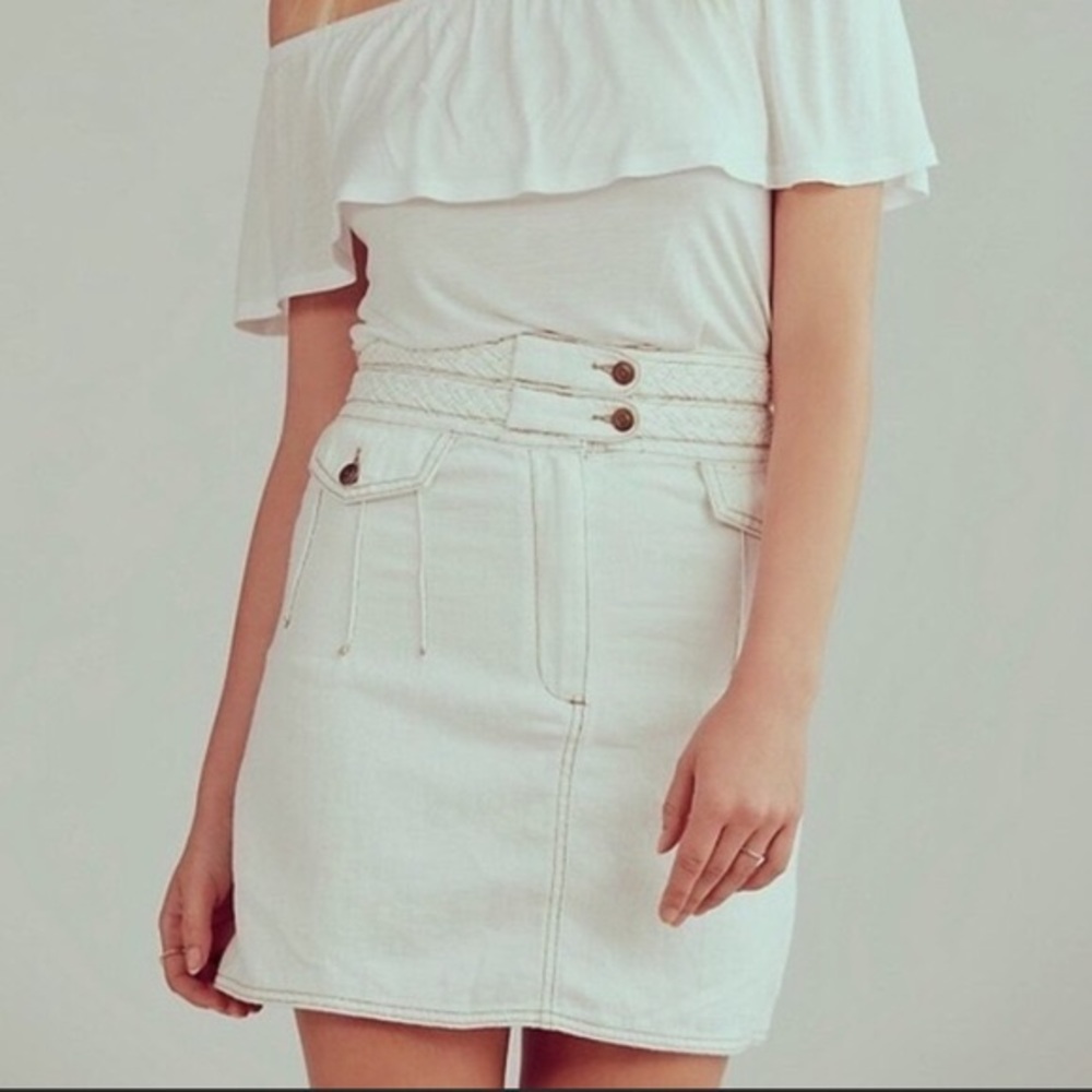 Free People - White Skirt - Braided Waist - Denim